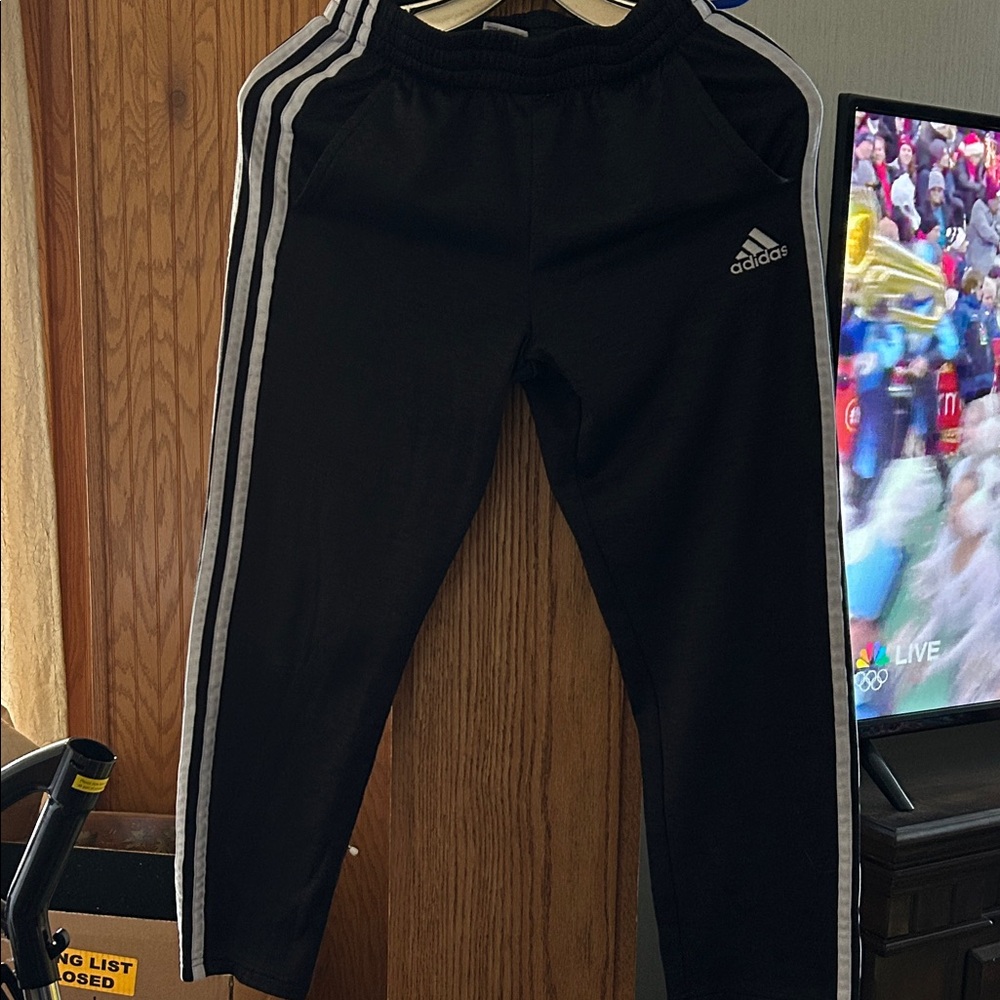 Adidas Kids Black Joggers with White Stripes